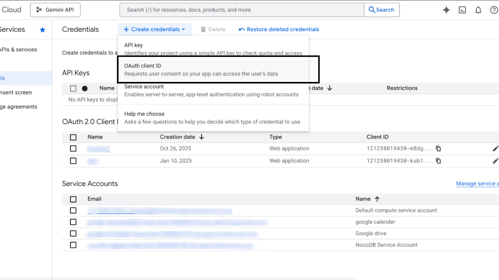 Create OAuth credentials in Google Cloud