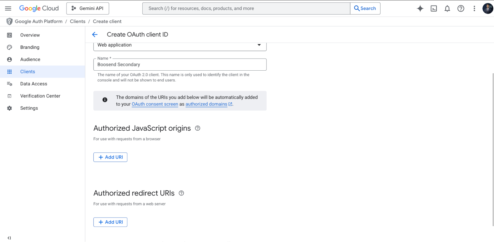 Add authorized redirect URI
