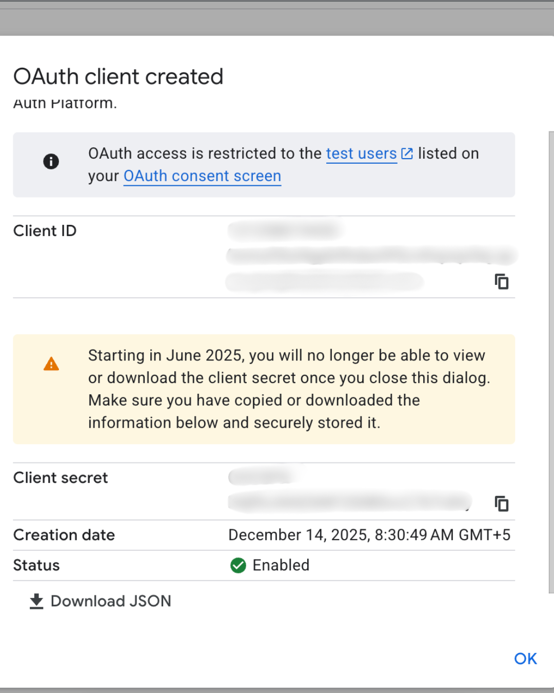 Copy Client ID and Client Secret
